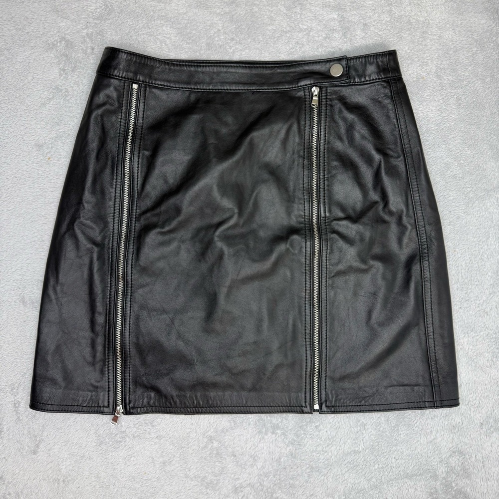 J Brand Black Leather Zip Mini Skirt Women's Small Moto Biker Genuine Leather